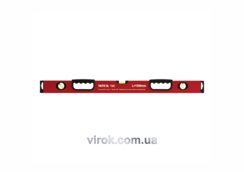 Рівень алюмінієвий YATO : L= 150 см. 3 капсули, 2 ручки