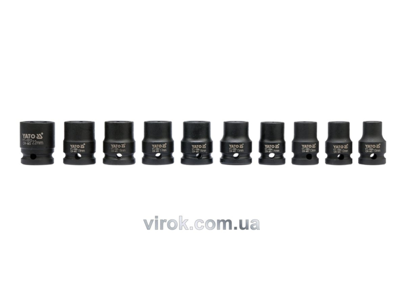 Набір головок торцевих ударних YATO : квадрат 1/2", M10-M22 мм. 10 Од. [20]