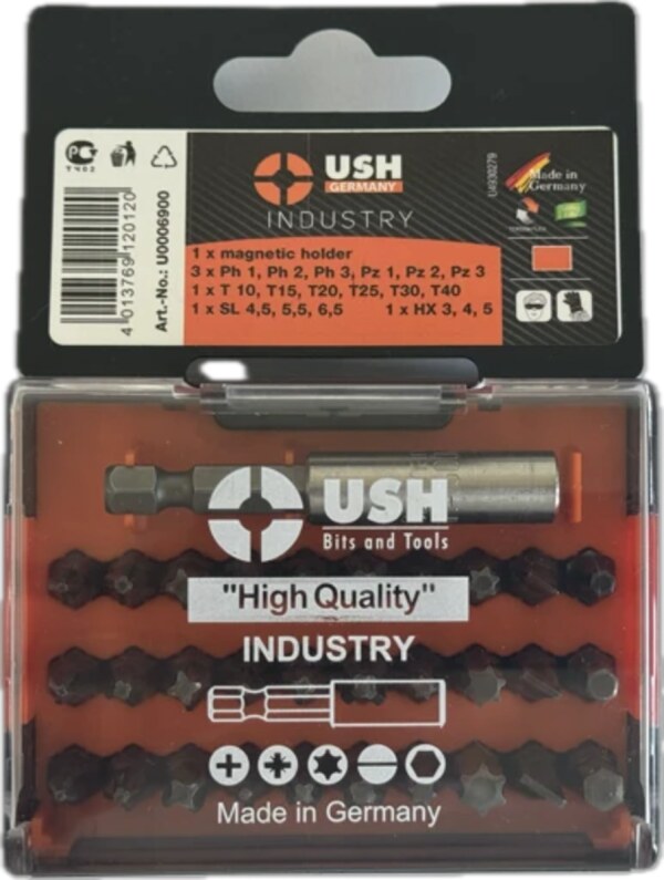 Набор отверточных насадок Industry USH: 1/4" с магнитным держателем, PH, PZ, SL, Tx, HEX, 31 эл. (U0006900)