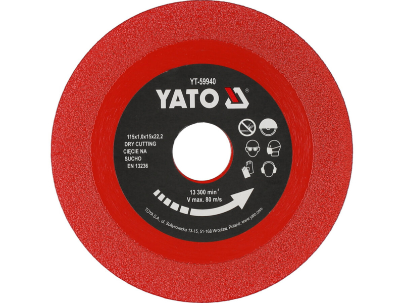 Диск відрізний алмазний по гресу, склу, кераміці YATO Ø=115/22.2х2х15 мм, в сухому режимі [25/200]