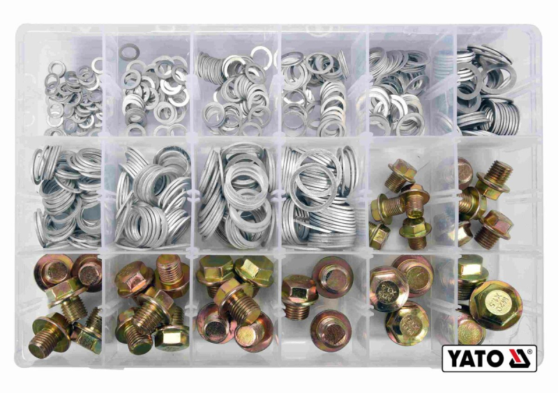 Шайби Ø6-20 мм і заглушки М10-М20, алюмінієві YATO в пластиковій коробці, набір, 534 шт. [12]