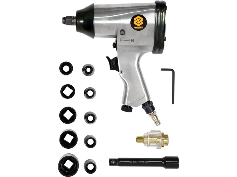 Гайковерт пневматический ударный 1/2" 340 Н·м VOREL 81101, набор 14 предметов