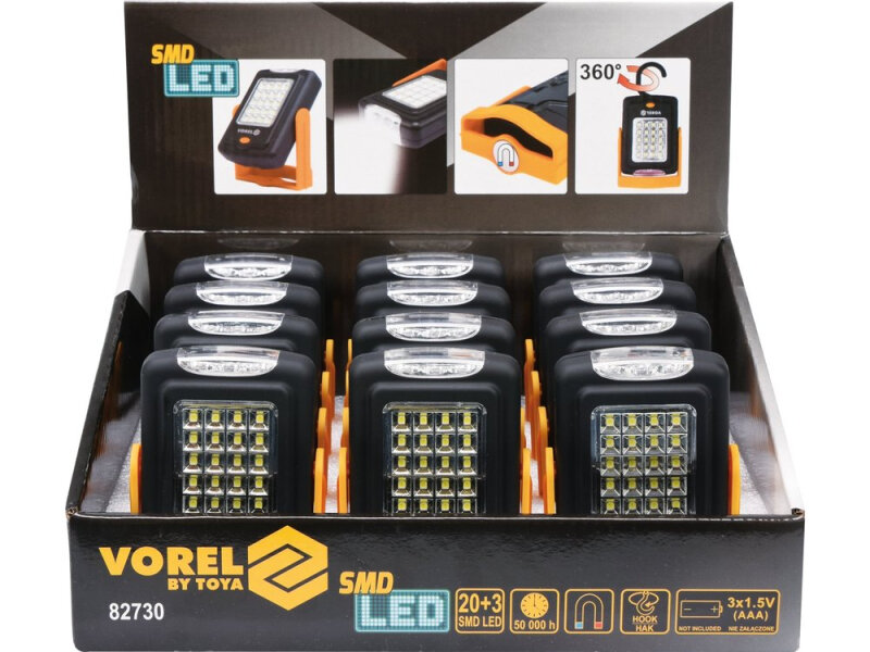 Светильник для мастерской поворотный VOREL 82730, 20+3 LED, 3xAAA