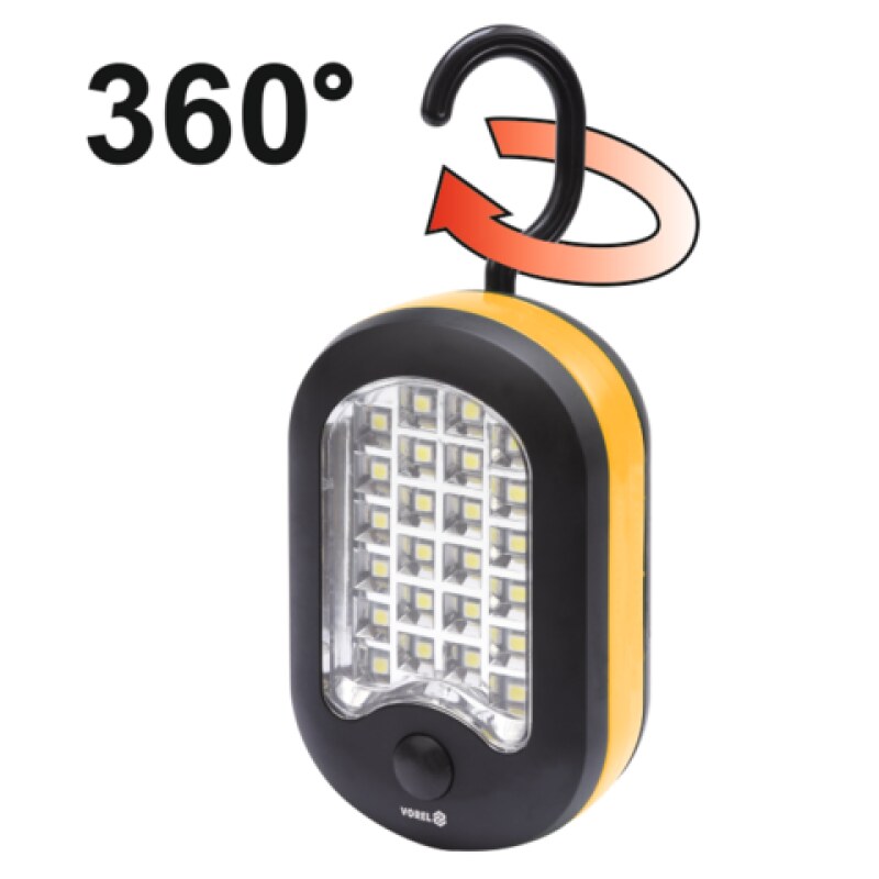 Светильник для мастерской ручной VOREL 82731, 24+3 LED, 3xAAA, магнит и крюк