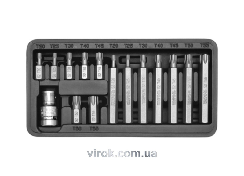 Набір насадок викруткових YATO : "ТОRХ", L= 30, 75 мм, адаптер 1/2", металевий кейс. 15 шт. [20]