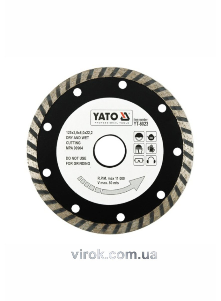 Диск алмазний турбо YATO : "TURBO" Ø= 125x8,0x22,2 мм. H= 2,6 мм