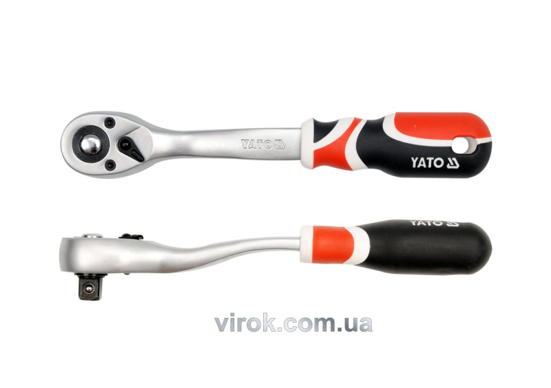 Тріщатка YATO : квадрат 1/2", L= 255 мм, 72T, вигнута ручка [6/24]