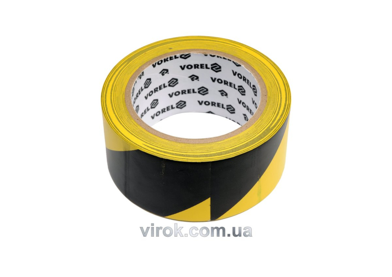Стрічка сигнальна самоклеюча VOREL 48мм x 33 м. жовто-сіра, ПВХ