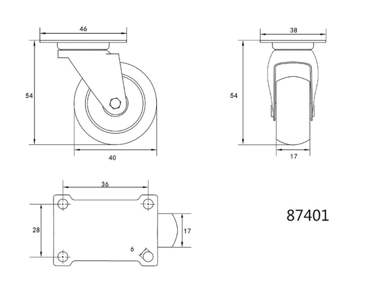 Колесо поворотное PP 40 мм VOREL 87401
