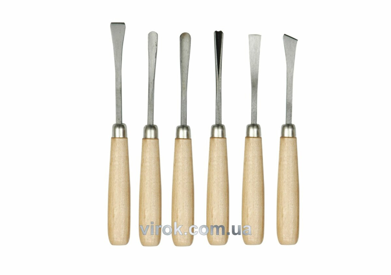 Стамески фігурні VOREL з дерев. ручкою, (набір) 6 шт. [15/60]