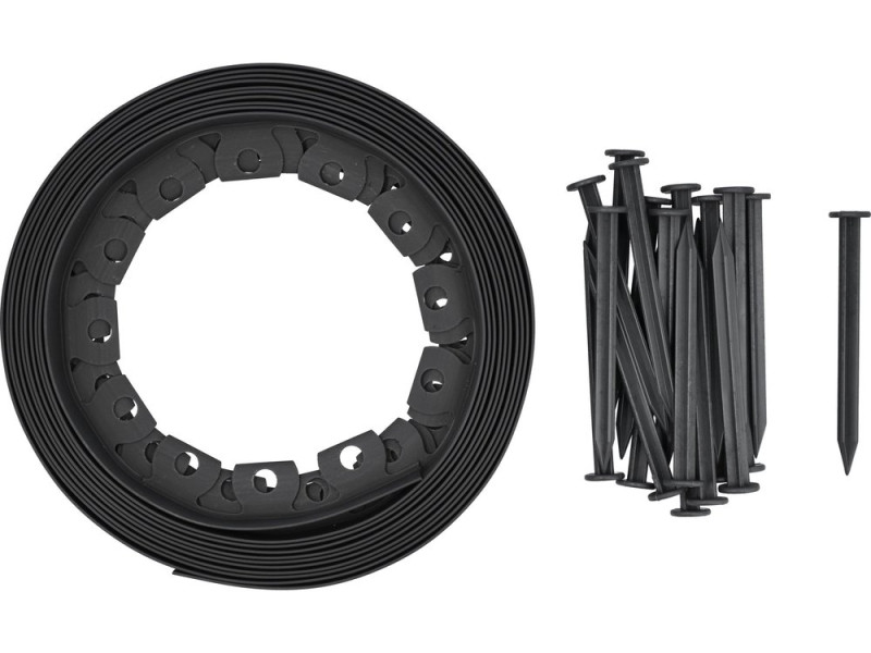 Полоса бар'єрна зі шпильками з HDPE FLO для рослин чорна, b= 40 мм, l= 10 м, 20 шпильок l=180 мм (88710)