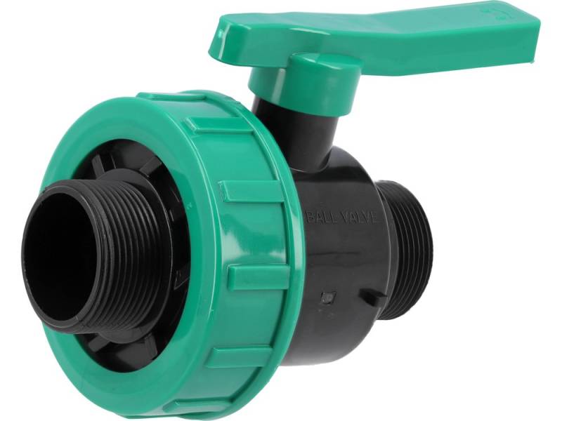 Кран шаровой к водяным пластиковым трубам Ø= 3/2" Х 3/2" M/M-резьб FLO из полипроп, для давления 16Bar (88989)