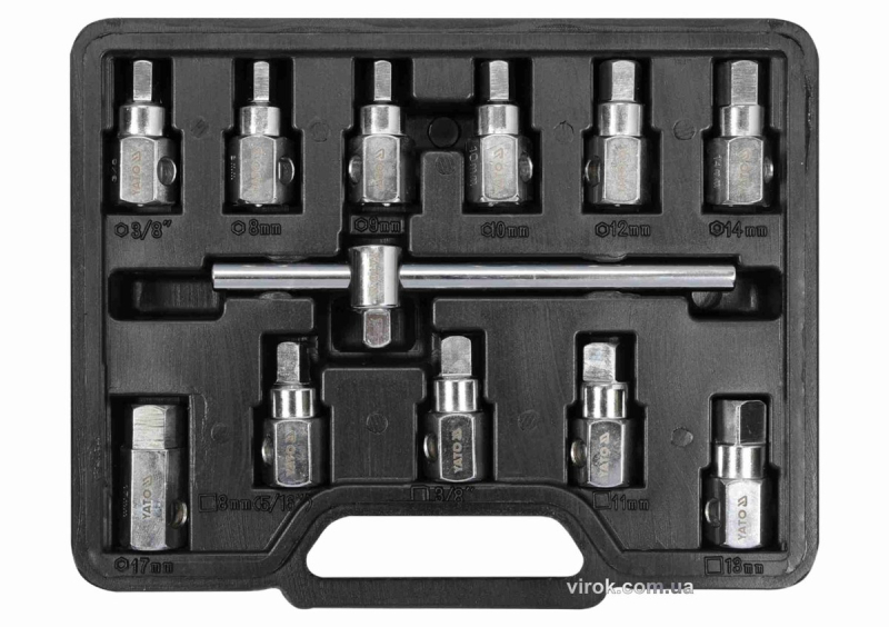 Набір ключів для зливної пробки масляного піддону YATO : квадрат- 3/8", 12 шт.