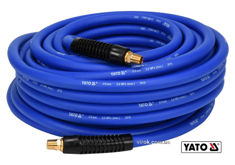 Шланг пневматичний гібридний (ПВХ+БНК) YATO: Ø8.0 мм x 20м, Ø=1/4", тиск ≤ 2 MPa, різьбов. з'єдн.[5]