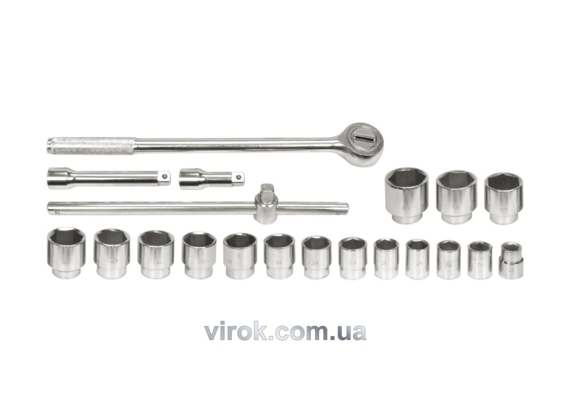 Набір головок торцевих VOREL : квадрат 3/4", M22-50 мм з тріщаткою та воротком, кпл. 20 од. [2/56]