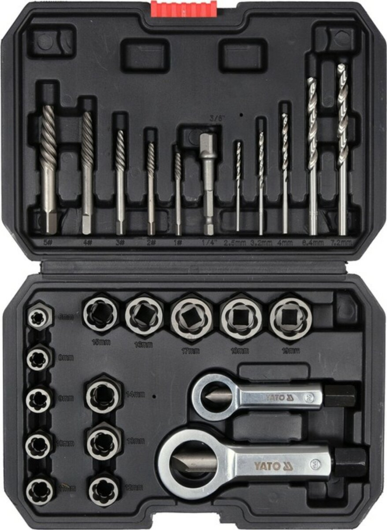 Набір головок та екстракторів YATO :квадрат-3/8", CrMo 42, для видалення зломаних гвинтів 26 Од