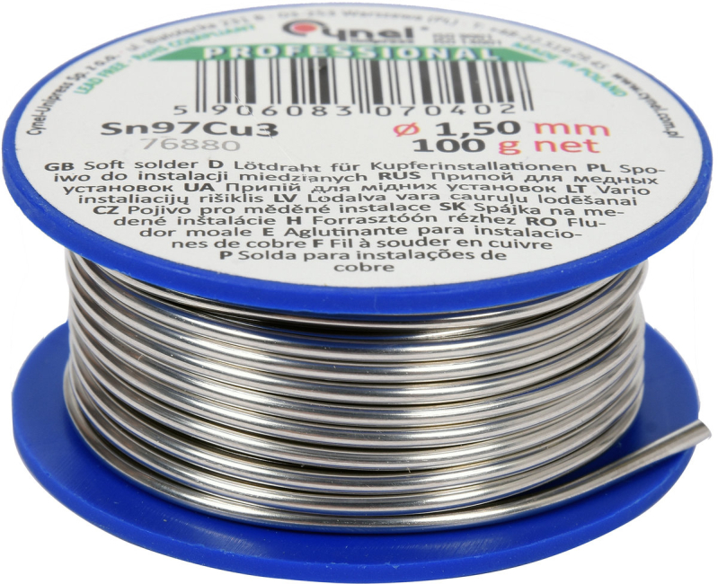 Припій для паяння міді CYNEL : Ø 1.5 мм, дротяний на котушці m= 100 г [60]