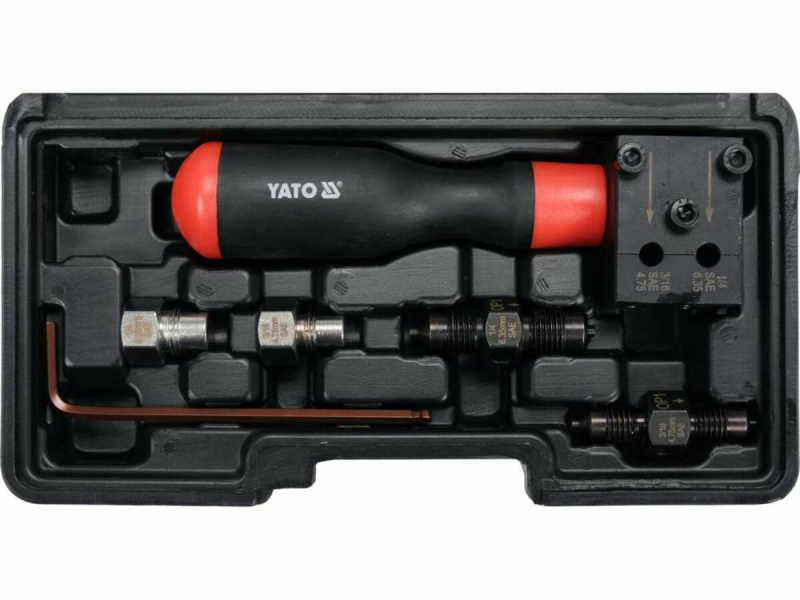 Прес ручний з обладнанням YATO для вальцювання гальмівних трубок Ø= 4,75, 6,35 мм, компл. 14 елем.