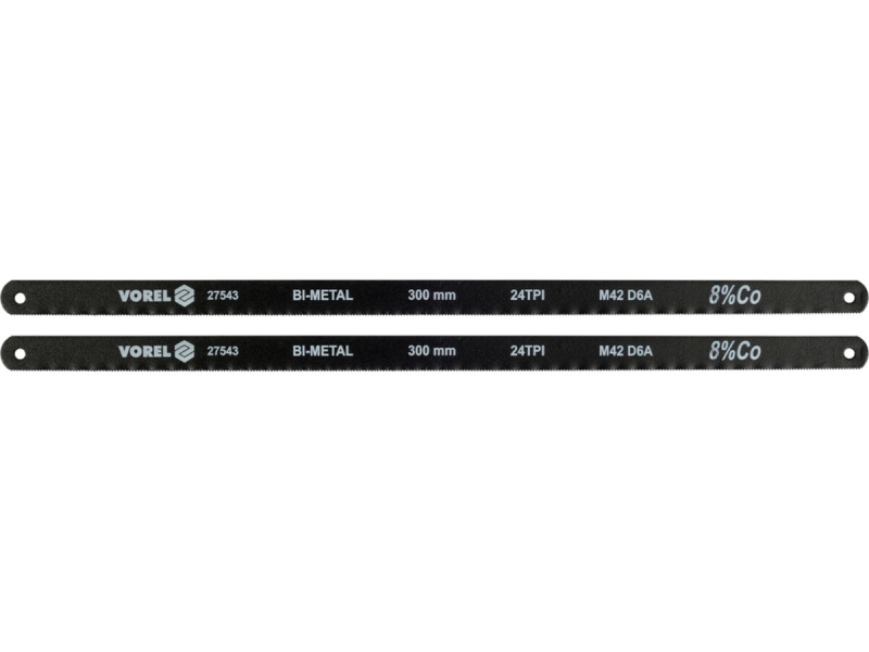 Полотно різальне по металу BI-мет VOREL M42+D6A+Co8%, 300х12,6х0,65 мм, 24 зуби/1", паков. 2 шт [10]