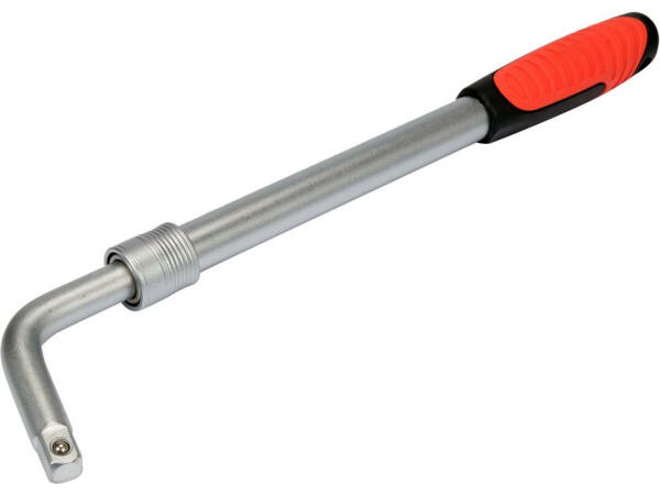 Ключ для колес телескопический YATO L-образный, квадр-1/2", 2 насадки: М17x19 и М21х23, l=385-530 мм. (YT-08040)