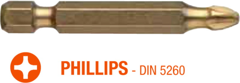 Насадка викруткова USH ISOTIN : Phillips PH3 x 50 мм. Torsion. титанова, подовжена. Уп. 10 шт.