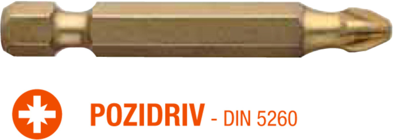 Насадка викруткова USH ISOTIN : Pozidriv PZ2 x 50 мм. Torsion. титанова, подовжена. Уп. 10 шт.
