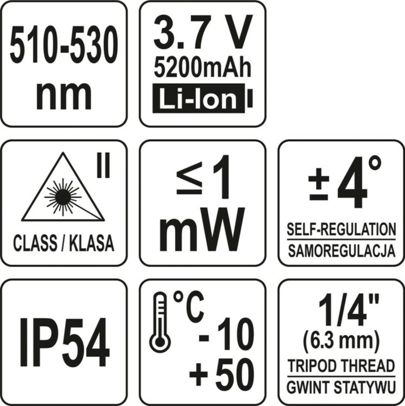 Нівелір лазерний самонівелюючий YATO : 12 променів, точність- ±3 мм/ 10 м, верт./гориз. промені