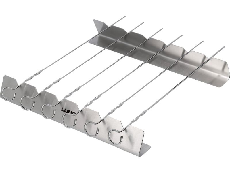 Подставка для шампуров под шашлык LUND на 6 шампуров, 300x37x45 мм, шип l=310 мм, w=5 мм (99840)