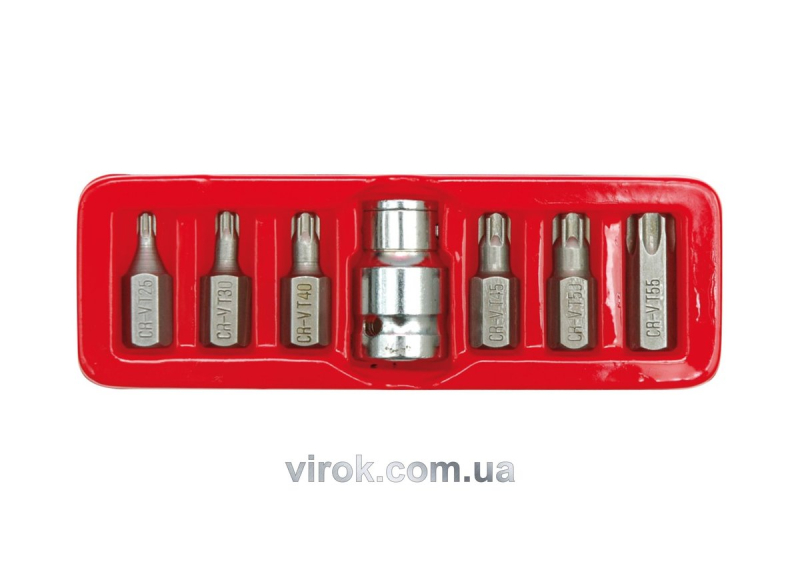 Насадки викруткові (біта) VOREL спеціальні на тріщатку, з квадр. 1/2" в футлярі. Набір 7 шт. [24/72]