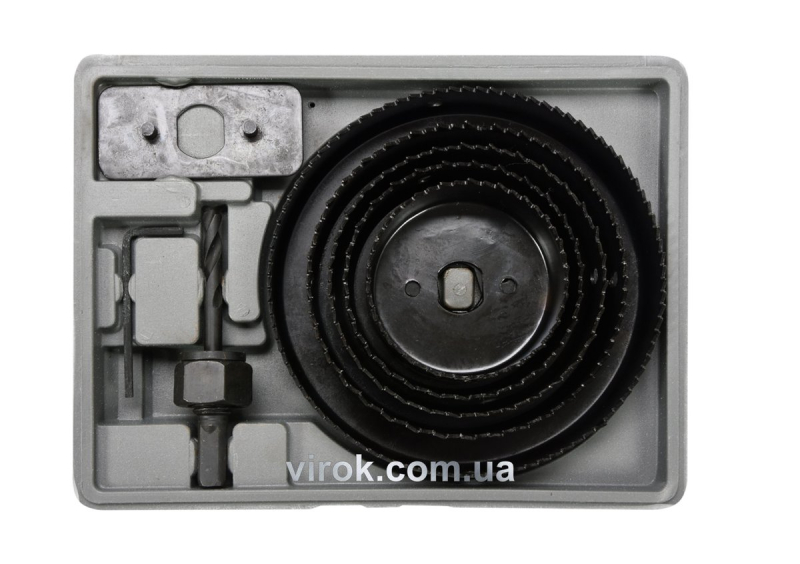 Пили кільцеві по дереву VOREL + свердло Ø=64-127 мм, Набір 8 шт. в кейсі