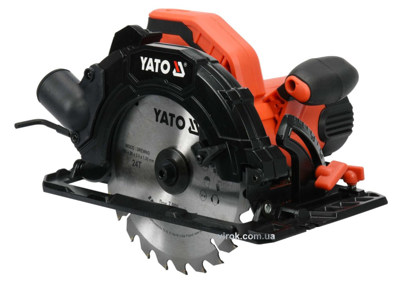 Пила дискова мережева YATO: P=1.5кВт, для диска Ø= 185/20мм, макс. h=2.8мм, кут 0-45° [2/40]