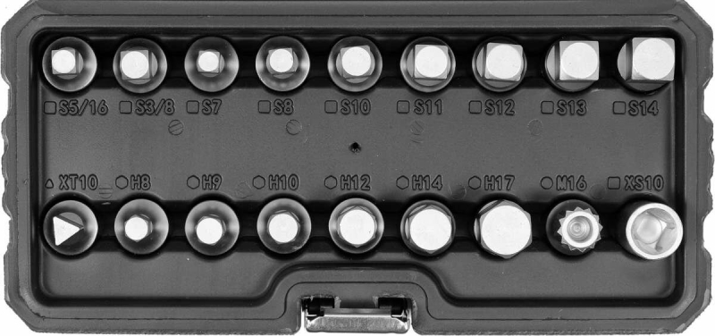 Торцеві насадки для оливозливних пробок YATO: квадрат- 3/8"; Cr-V, 18 шт [5/10]