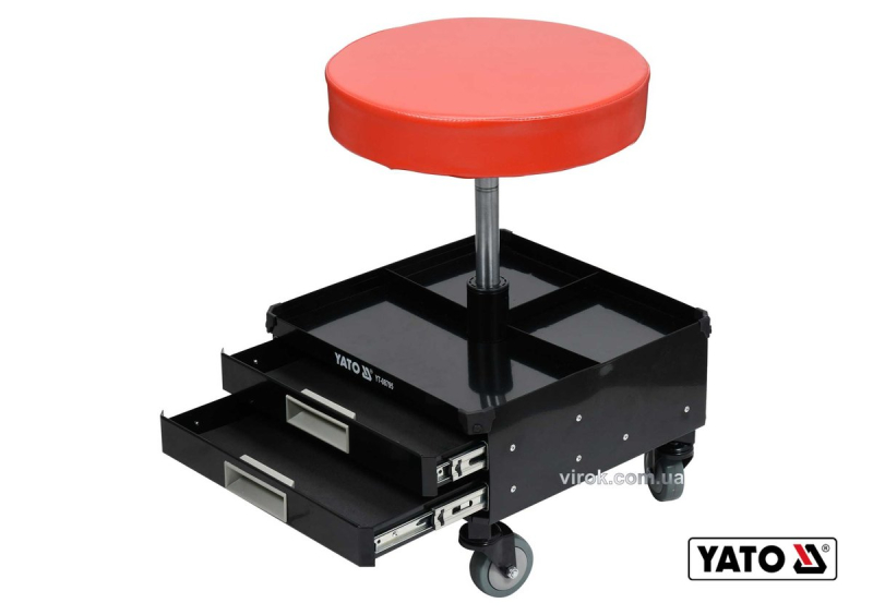 Табурет на колесах YATO з 3 шуфлядами, 380 x 380 x 450-560 мм, 150 кг