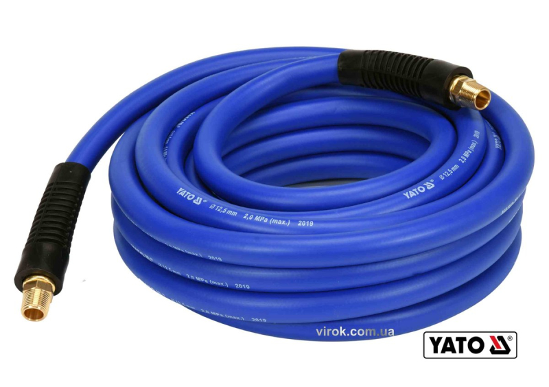 Шланг пневматичний гібридний (ПВХ+БНК) YATO: Ø12.5мм x10м, Ø=3/8", тиск ≤ 2 MPa, різьбов. з'єдн.[10]