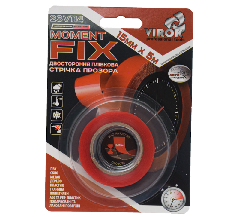 Стрічка 2-стороння плівкова VIROK Moment Fix: 15 мм х 5 м
