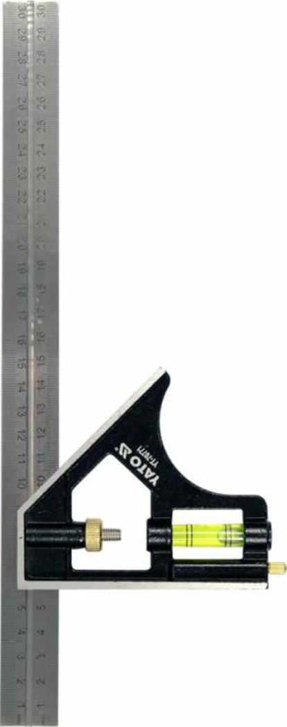 Кутник багатофункційний металевий YATO 300 мм з прямим кутом і рівнем 45 | 90 ˚