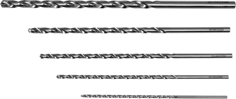 Свердла по металу довгі YATO: HSS, Ø= 3, 4, 5, 6, 8 мм, l= 150- 240 мм, 5 шт.