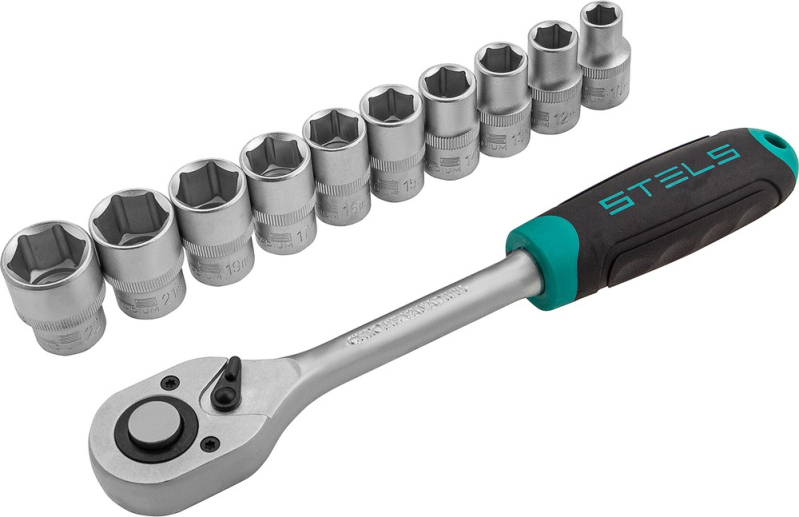 Набір торцевих 6-гр. головок 1/4" (4-13) 10 предметів з тріскачкою Stels