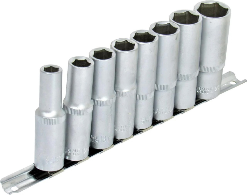 Набор удлиненных головок на планке 10;12;13;14;15;17;19;22-1/2", 8ед. ET-6009 INTERTOOL