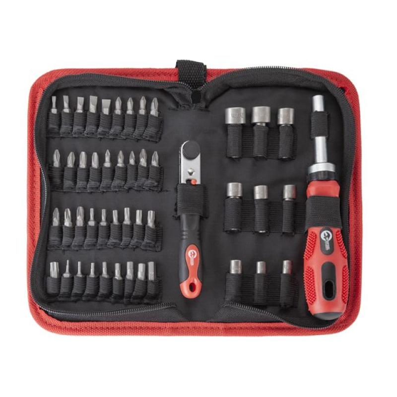 Викрутка реверсійна з комплектом насадок і тріскачкою, чохол тканина 48од. VT-1048 INTERTOOL