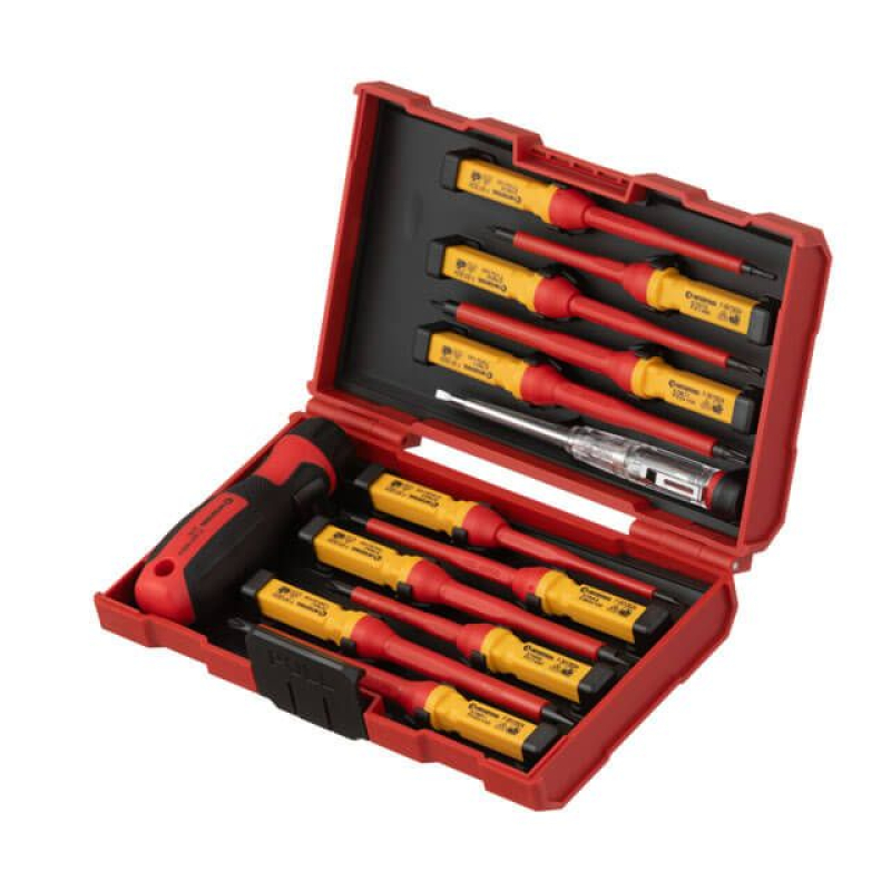 Набор изолированных отверток с индикатором 14 ед VDE (SL0.5*3.0*100мм, SL0.8*4.0*100мм, SL1.0*5.5*100мм, SL1.2*6.5*100мм, PH1*80мм, PH2*100 VT-3614