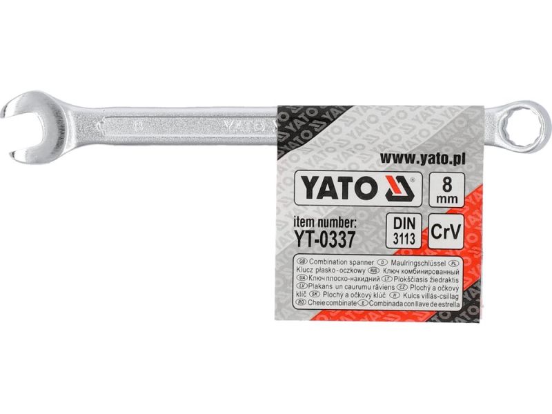 Ключ комбінований 8 мм YATO YT-0337, DIN 3113, CrV, 130 мм