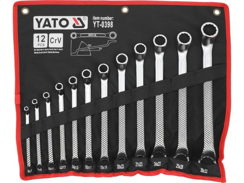Набор ключей накидных изогнутых 6-32 мм YATO YT-0398, 12 шт, DIN 838