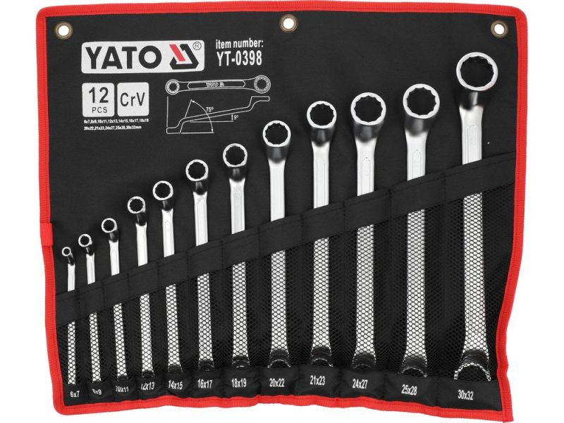 Набор ключей накидных изогнутых 6-32 мм YATO YT-0398, 12 шт, DIN 838