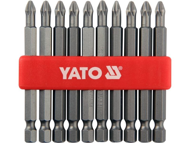 Биты Phillips PH2 75 мм YATO YT-0480, хвостовик 1/4", 10 шт