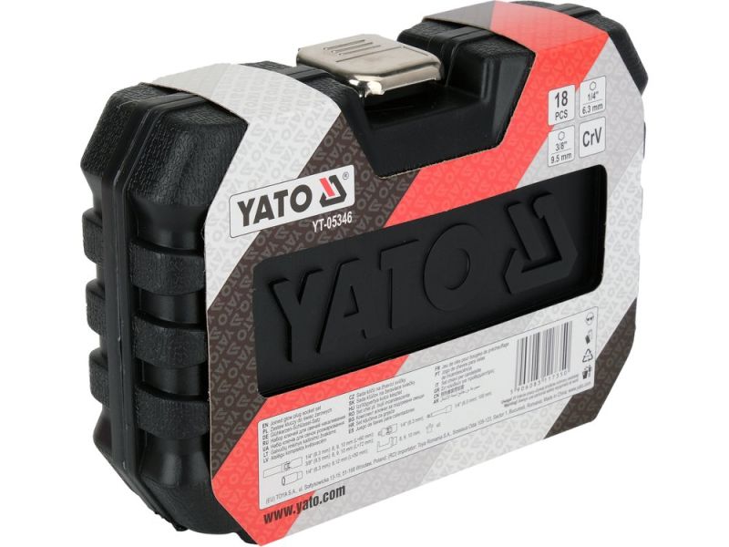 Набір ключів для свічок розжарювання YATO YT-05346, 18 предметів, 1/4" і 3/8"