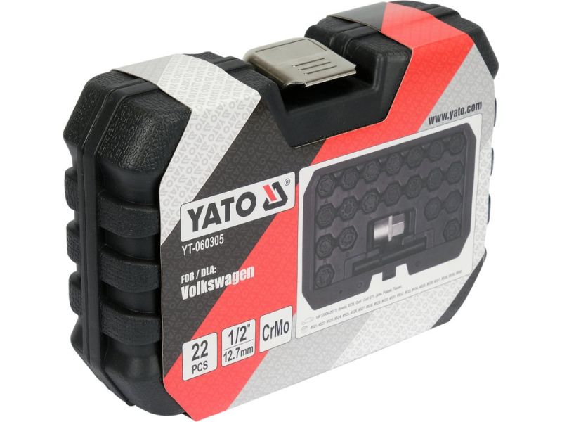 Набір головок для секретних болтів VW 1/2" YATO YT-060305, 22 предмети, CrMo