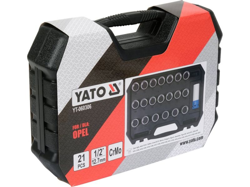Набор головок для секретных болтов Opel 1/2" YATO YT-060306, 21 предмет, CrMo
