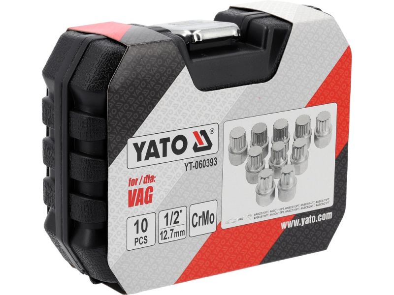 Набір головок для секретних болтів VAG 1/2" YATO YT-060393, 10 предметів, CrMo