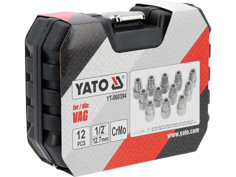 Набор головок для секретных болтов VAG 1/2" YATO YT-060394, 12 предметов, CrMo